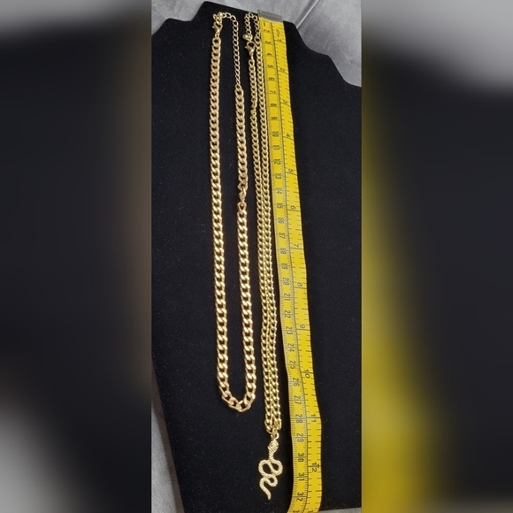 2 Gold-Plated Chain Link Necklaces w/Snake Pendant (#81) - Picture 3 of 3